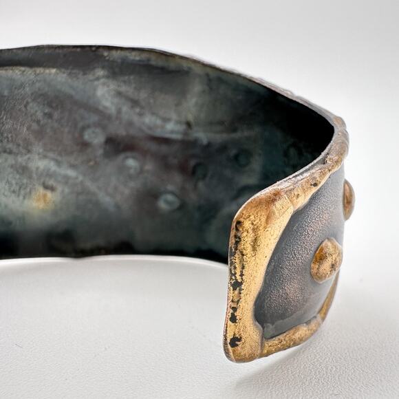 Copper and Brass Bracelet Hand Made Cuff Style Brutalist Chunky Statement Piece - Picture 13 of 13